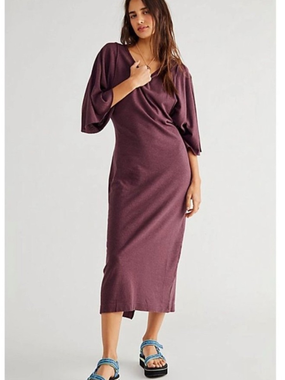 Free People Beach Skylar Plum Midi Dress Boho Flowy XS
